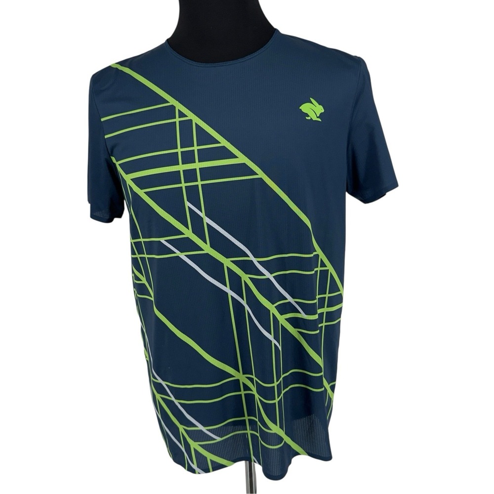 rabbit Men's Running Shirt Size Medium Blue Short Sleeve Geometric Athletic